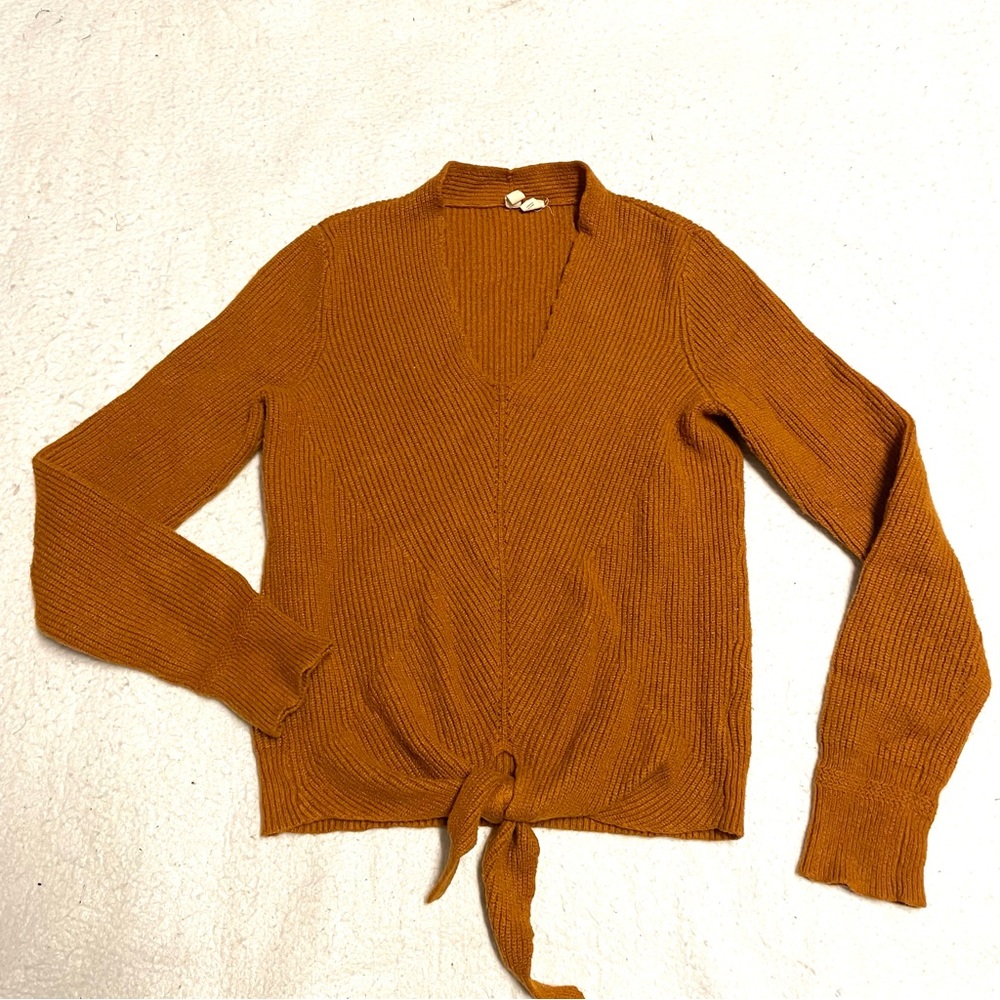 Anthropologie - Moth Small Women’s Sweater Brown  Knit V Neck Front Tied Soft